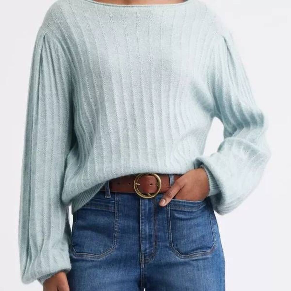 Treasure & Bond Light Blue Ribbed Knit Wool Alpaca Blend Sweater